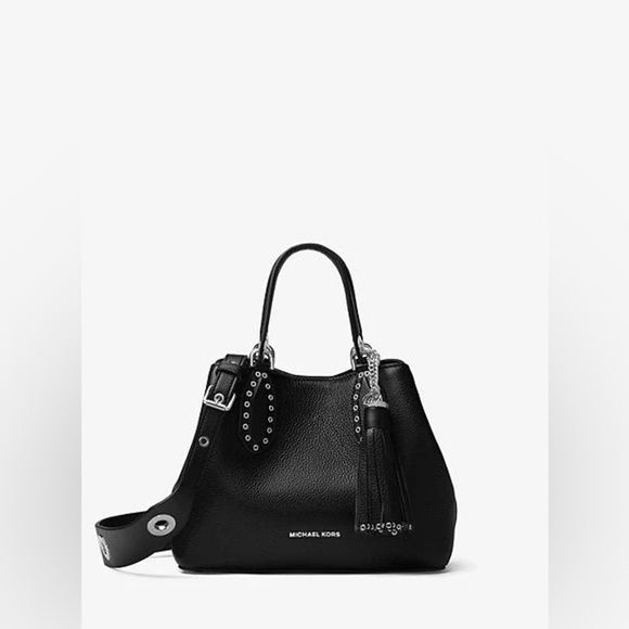 Black Michael Kors Brooklyn Shoulder Bag Purse Silver Grommets Removable Strap - Picture 3 of 13